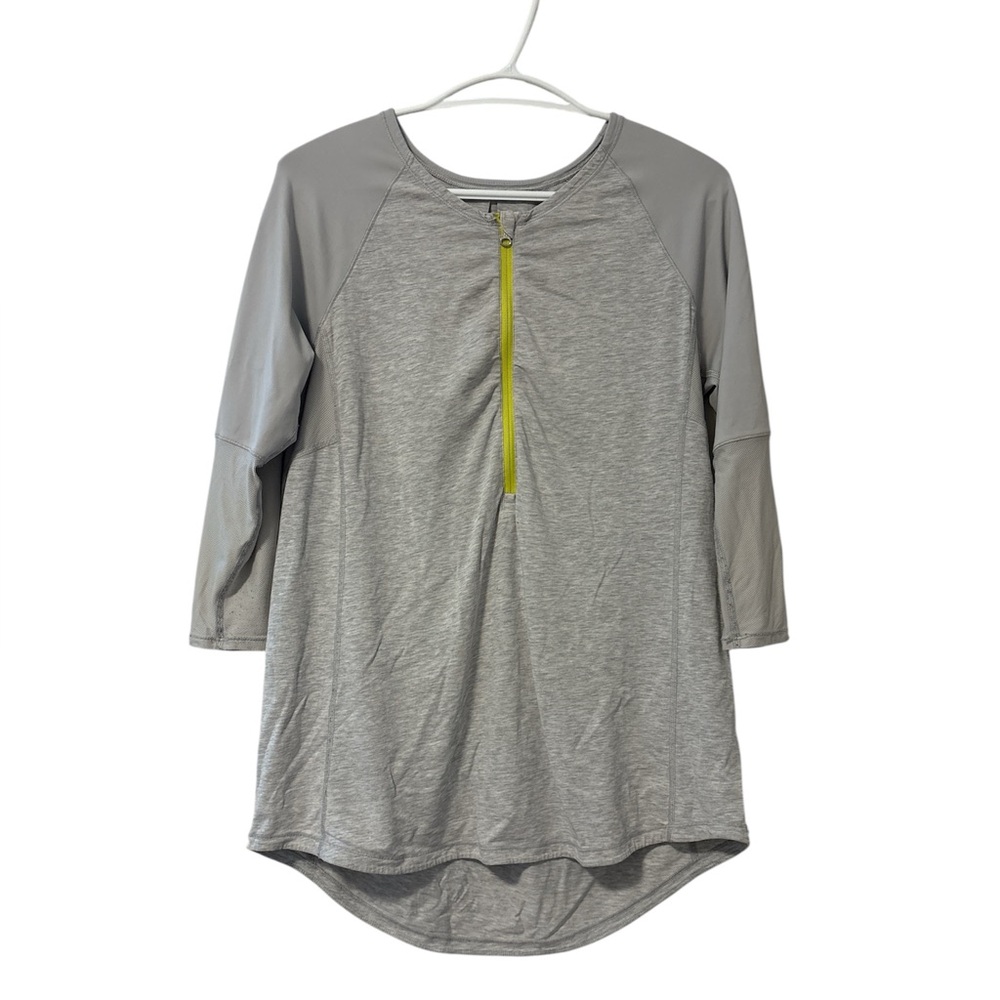 Lululemon Spin City 3/4 sleeve top w/ Quarter Zip in Heather Grey & Neon Detail